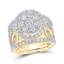  14k Yellow Gold Round Diamond Cluster Bridal Wedding Ring Band Set 3 Cttw