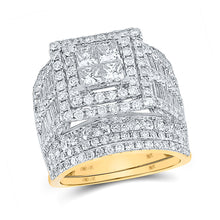  14k Yellow Gold Princess Diamond Square Bridal Wedding Ring Band Set 4 Cttw