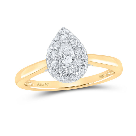 14k Yellow Gold Pear Diamond Halo Bridal Wedding Engagement Ring 1/2 Cttw