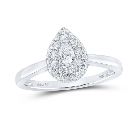 14k White Gold Pear Diamond Halo Bridal Wedding Engagement Ring 1/2 Cttw