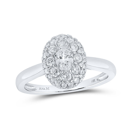 14k White Gold Oval Diamond Halo Bridal Wedding Engagement Ring 3/4 Cttw