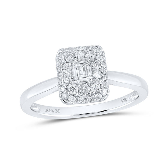 14k White Gold Emerald Diamond Halo Bridal Wedding Engagement Ring 1/2 Cttw