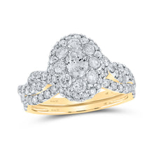  14k Yellow Gold Oval Diamond Halo Bridal Wedding Ring Band Set 1-3/4 Cttw