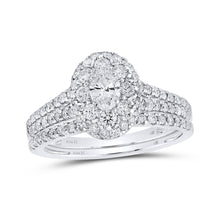  14k White Gold Oval Diamond Halo Bridal Wedding Ring Band Set 1 Cttw