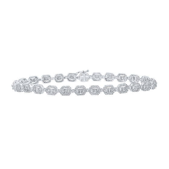 10k White Gold Mens Baguette Diamond Geometric Link Bracelet 3 Cttw