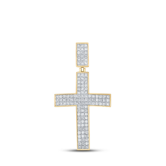 10k Yellow Gold Mens Round Diamond Cross Charm Pendant 2 Cttw