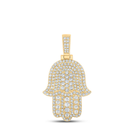 10k Yellow Gold Mens Round Diamond Hamsa Charm Pendant 2 Cttw