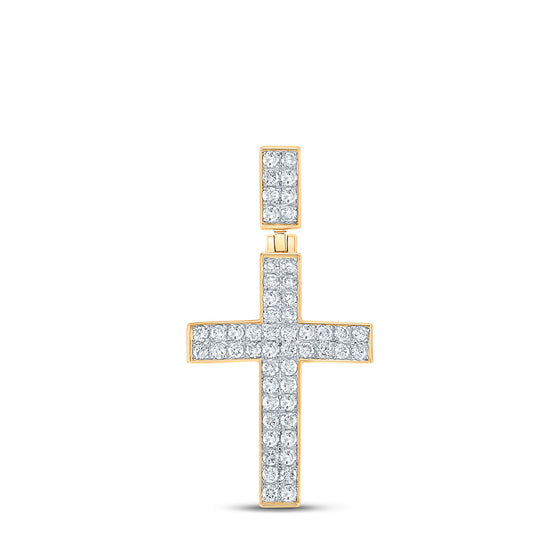 10k Yellow Gold Mens Round Diamond Cross Charm Pendant 1 Cttw