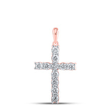  10k Rose Gold Womens Round Diamond Cross Pendant 3/4 Cttw