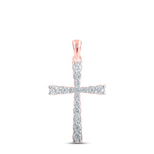  10k Rose Gold Womens Round Diamond Cross Pendant 3/8 Cttw