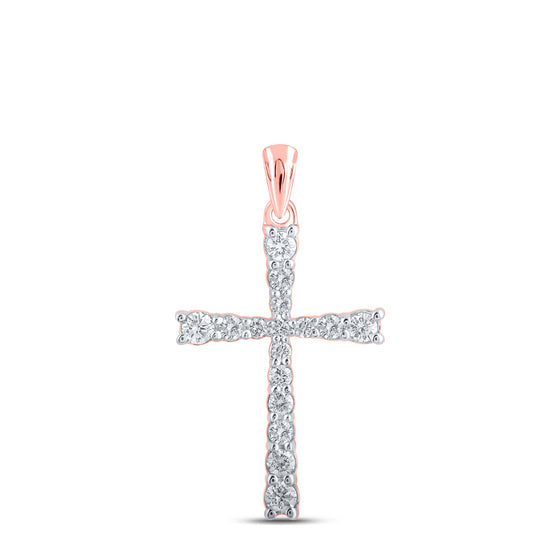 10k Rose Gold Womens Round Diamond Cross Pendant 3/8 Cttw