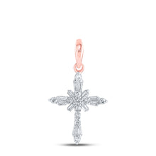  10k Rose Gold Womens Round Diamond Cross Pendant 1/6 Cttw