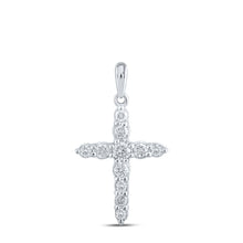  10k White Gold Womens Round Diamond Cross Pendant 3/8 Cttw