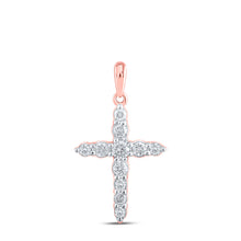  10k Rose Gold Womens Round Diamond Cross Pendant 3/8 Cttw