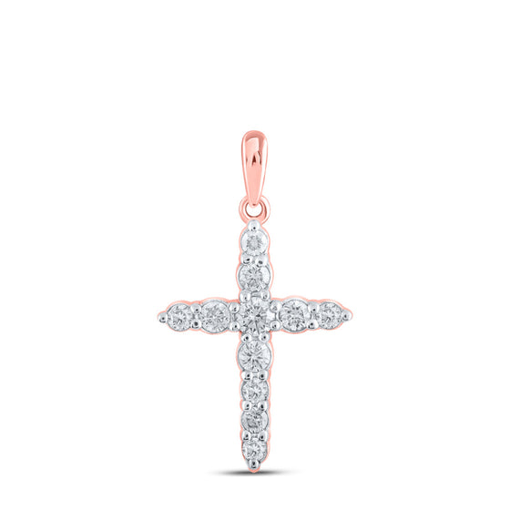 10k Rose Gold Womens Round Diamond Cross Pendant 3/8 Cttw