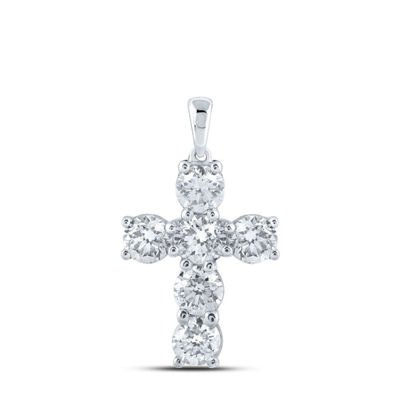 10k White Gold Womens Round Diamond Cross Pendant 2-3/8 Cttw