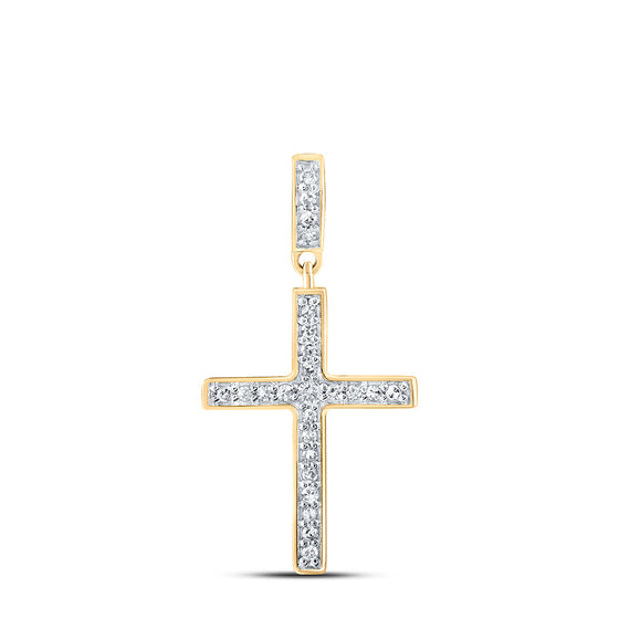 10k Yellow Gold Womens Round Diamond Cross Pendant 1/5 Cttw