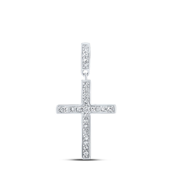 10k White Gold Womens Round Diamond Cross Pendant 1/5 Cttw