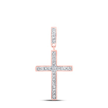  10k Rose Gold Womens Round Diamond Cross Pendant 1/5 Cttw