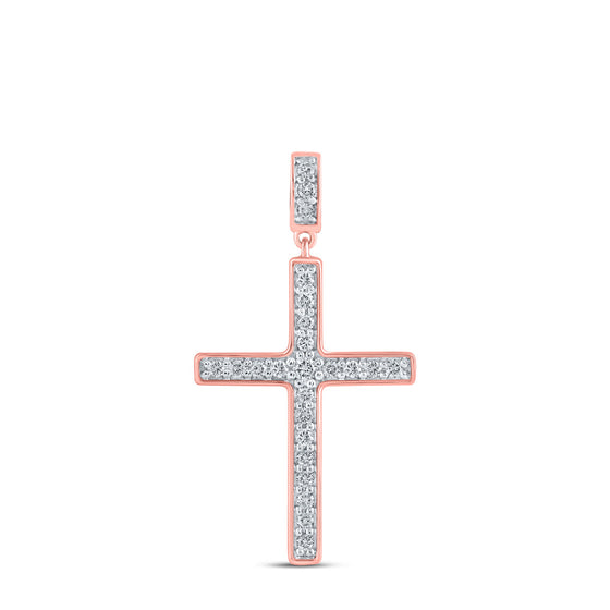 10k Rose Gold Womens Round Diamond Cross Pendant 3/8 Cttw