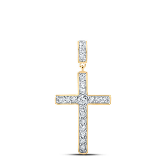 10k Yellow Gold Womens Round Diamond Cross Pendant 1/2 Cttw