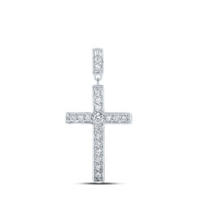  10k White Gold Womens Round Diamond Cross Pendant 1/2 Cttw