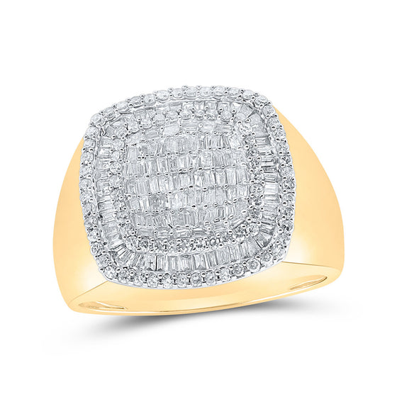 10k Yellow Gold Mens Baguette Diamond Square Ring 1-1/5 Cttw