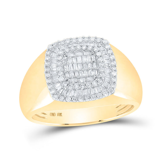 10k Yellow Gold Mens Baguette Diamond Square Ring 3/4 Cttw