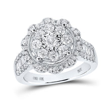  10k White Gold Round Diamond Cluster Bridal Wedding Engagement Ring 1-5/8 Cttw