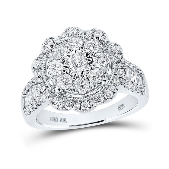 10k White Gold Round Diamond Cluster Bridal Wedding Engagement Ring 1-5/8 Cttw