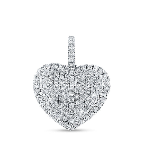 10k White Gold Womens Round Diamond Heart Pendant 1-1/4 Cttw
