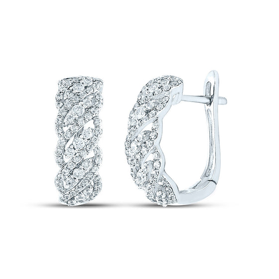 10k White Gold Womens Round Diamond Hoop Earrings 5/8 Cttw