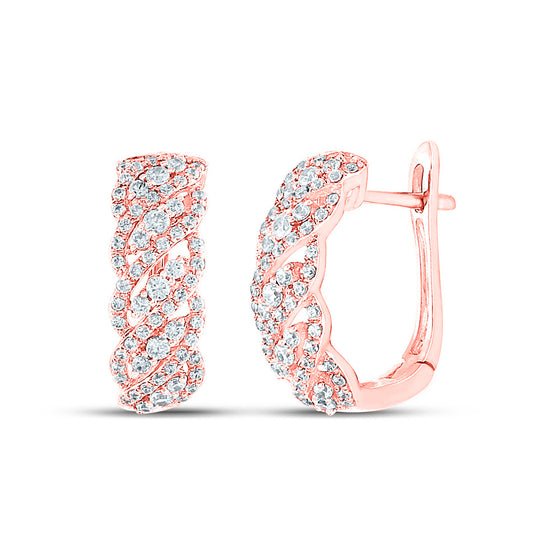 10k Rose Gold Womens Round Diamond Hoop Earrings 5/8 Cttw