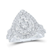  10k White Gold Round Diamond Teardrop Bridal Wedding Engagement Ring 1-3/4 Cttw