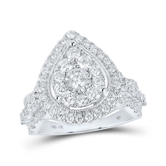 10k White Gold Round Diamond Teardrop Bridal Wedding Engagement Ring 1-3/4 Cttw