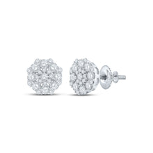  10k White Gold Womens Round Diamond Octagon Cluster Earrings 7/8 Cttw