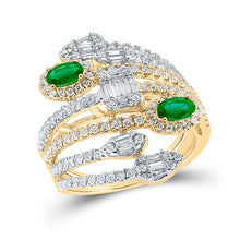  14k Yellow Gold Womens Oval Emerald Diamond Spiral Fashion Ring 1-3/4 Cttw