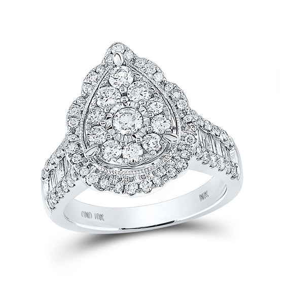 10k White Gold Round Diamond Teardrop Bridal Wedding Engagement Ring 1-5/8 Cttw