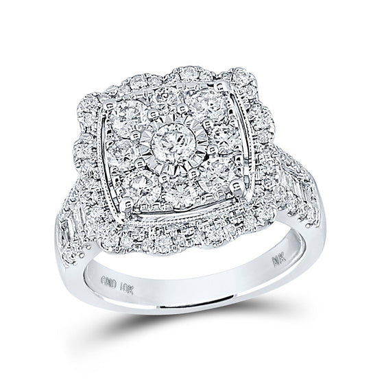10k White Gold Round Diamond Square Bridal Wedding Engagement Ring 2 Cttw