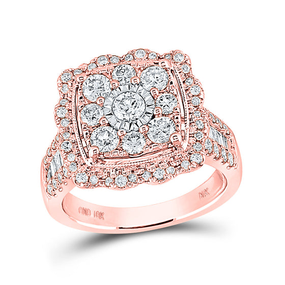 10k Rose Gold Womens Round Diamond Square Ring 2 Cttw