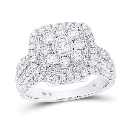 10k White Gold Round Diamond Square Bridal Wedding Engagement Ring 1-1/2 Cttw