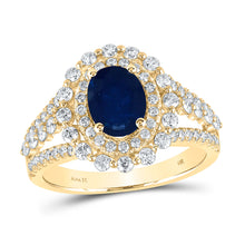  14k Yellow Gold Womens Oval Blue Sapphire Diamond Solitaire Fashion Ring 2-1/4 Cttw