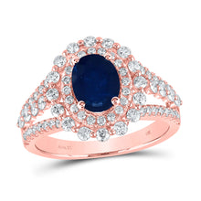  14k Rose Gold Womens Oval Blue Sapphire Diamond Fashion Ring 2-1/4 Cttw