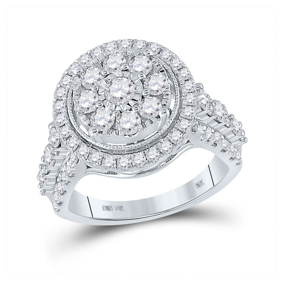 10k White Gold Round Diamond Cluster Bridal Wedding Engagement Ring 1-3/4 Cttw