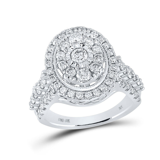 10k White Gold Round Diamond Oval Bridal Wedding Engagement Ring 1-5/8 Cttw