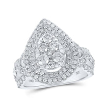  10k White Gold Round Diamond Teardrop Bridal Wedding Engagement Ring 1-1/2 Cttw
