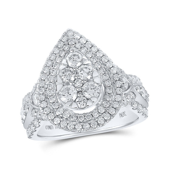 10k White Gold Round Diamond Teardrop Bridal Wedding Engagement Ring 1-1/2 Cttw