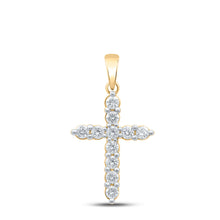  10k Yellow Gold Womens Round Diamond Cross Pendant 1/2 Cttw