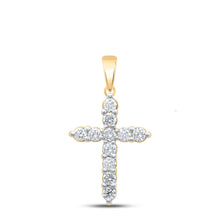  14k Yellow Gold Womens Round Diamond Cross Pendant 1 Cttw