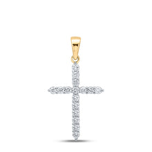  10k Yellow Gold Womens Round Diamond Cross Pendant 1/4 Cttw